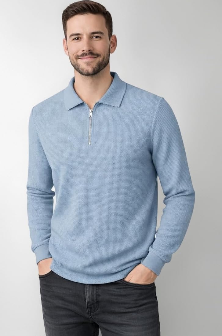 Buy Men Zip Full Sleeve T Shirt Poly Cotton Casual Zipper Neck T